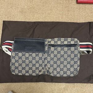 Gucci Navy and Beige Monogram Belt Bag